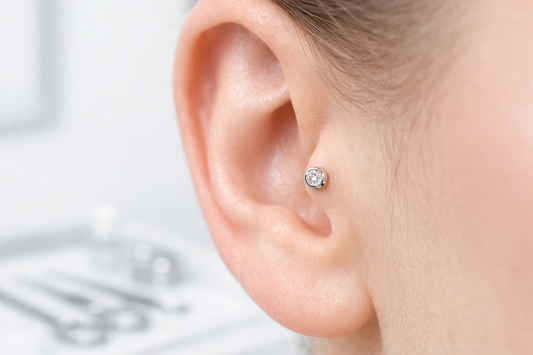 side view of ear with tragus piercing