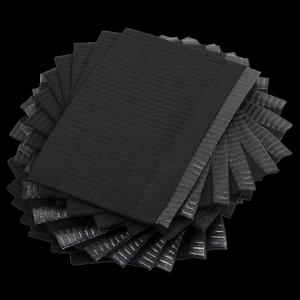 Obsidian Needle Client Bibs Black 3-Layer Disposable Piercing Tray Bibs Case of 500 - Obsidian Needles Obsidian Needles